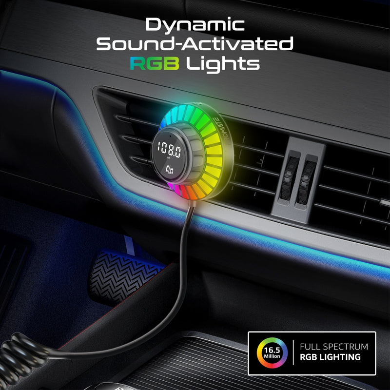 Promate Technologies - RGB FM Transmitter Kit with Handsfree, 30W Power Delivery & Quick Charge 3.0