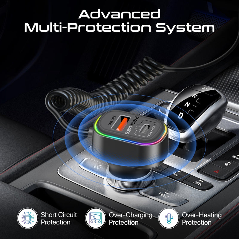 Promate Technologies - RGB FM Transmitter Kit with Handsfree, 30W Power Delivery & Quick Charge 3.0