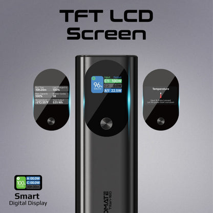 Promate Technologies - Ultra-Compact 160W Multi-Port PD 3.1 Power Bank with TFT LCD Screen