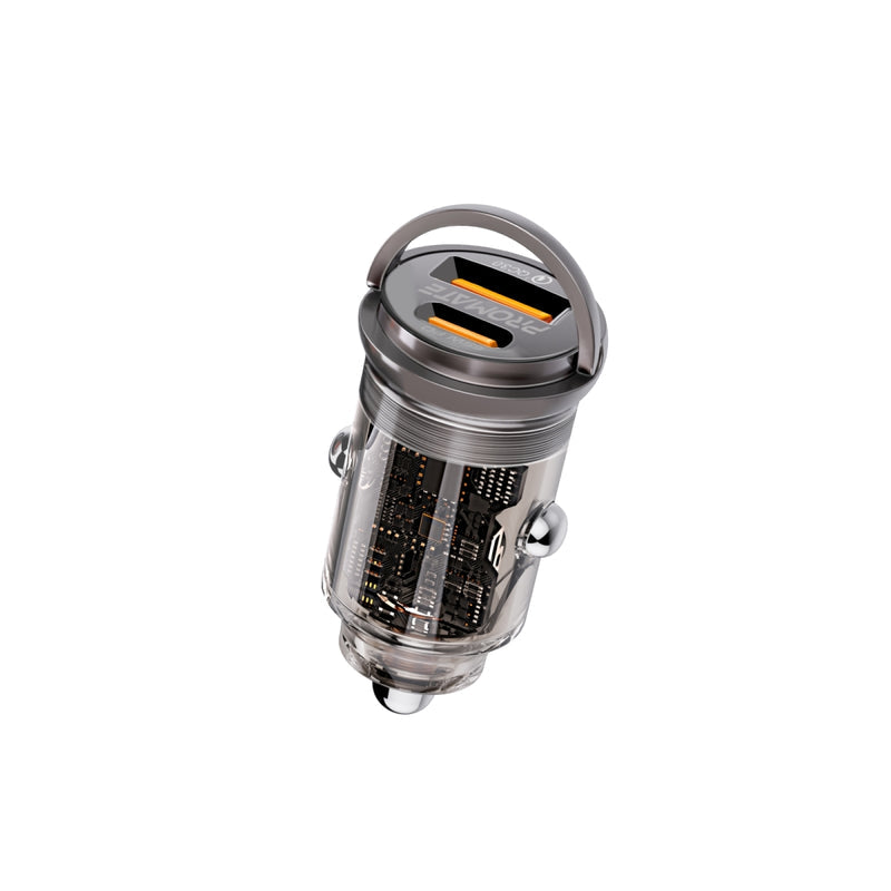 Promate Technologies - 65W RapidCharge™ Transparent Mini Car Charger with Power Delivery & QC