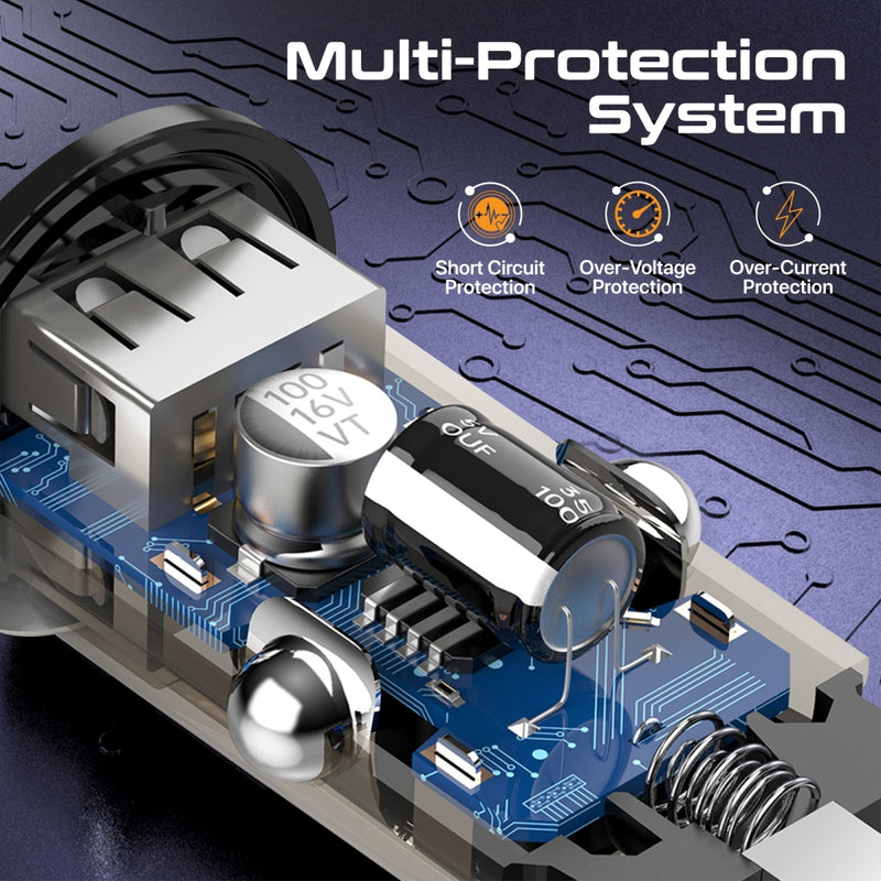 Promate Technologies - 65W RapidCharge™ Transparent Mini Car Charger with Power Delivery & QC