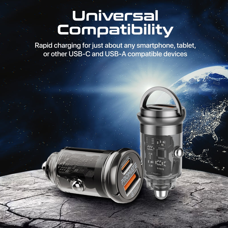 Promate Technologies - 65W RapidCharge™ Transparent Mini Car Charger with Power Delivery & QC