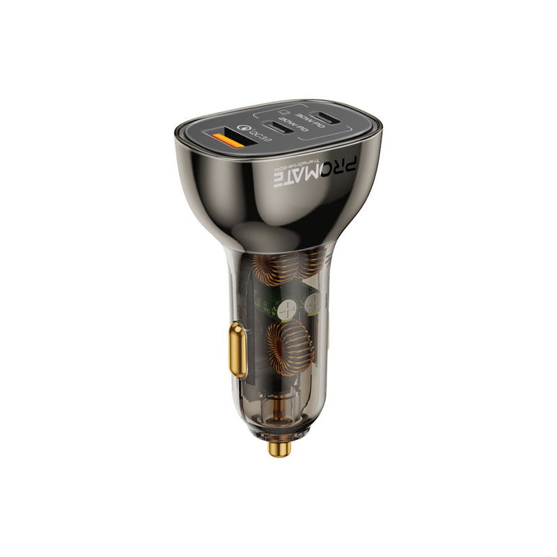 Promate Technologies - 80W Multi-Port Transparent Car Charger with QC 3.0 & Power Delivery