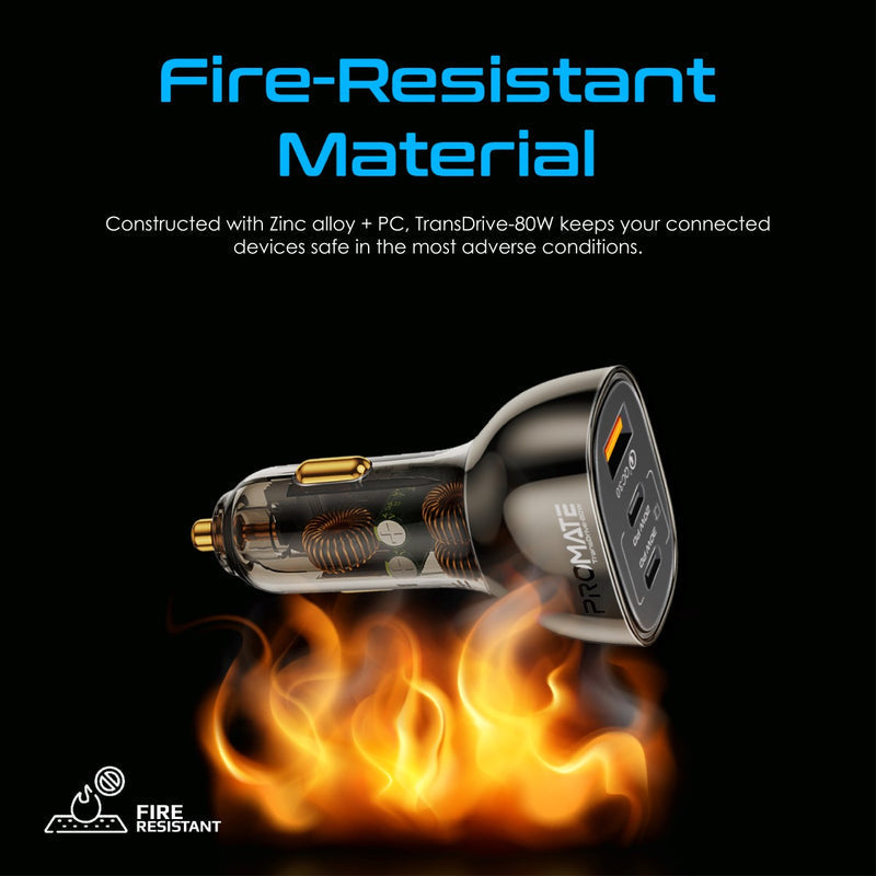 Promate Technologies - 80W Multi-Port Transparent Car Charger with QC 3.0 & Power Delivery