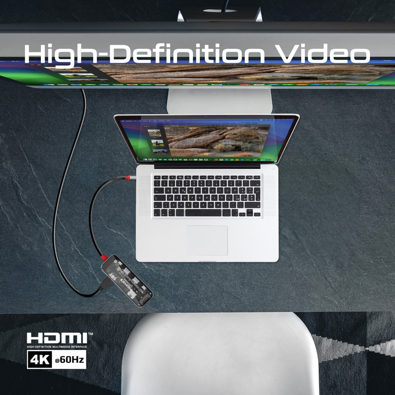 Promate Technologies - 8-in 1 Transparent Ultra-Fast Multiport USB-C Hub with 100W Power Deli