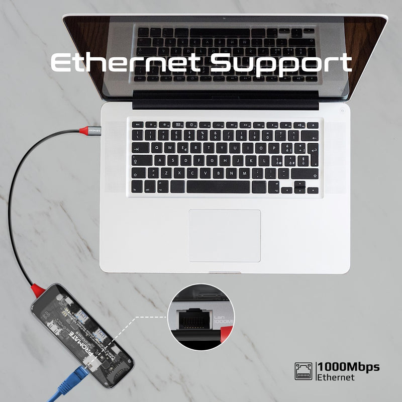 Promate Technologies - 8-in 1 Transparent Ultra-Fast Multiport USB-C Hub with 100W Power Deli
