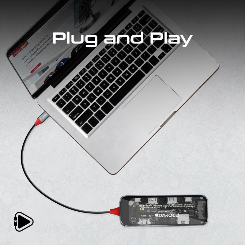 Promate Technologies - 8-in 1 Transparent Ultra-Fast Multiport USB-C Hub with 100W Power Deli