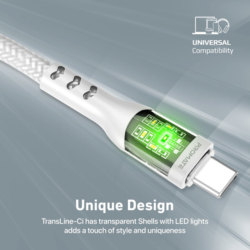 Promate Technologies - 27W Power Delivery USB-C to Lightning Cable with Transparent Shells