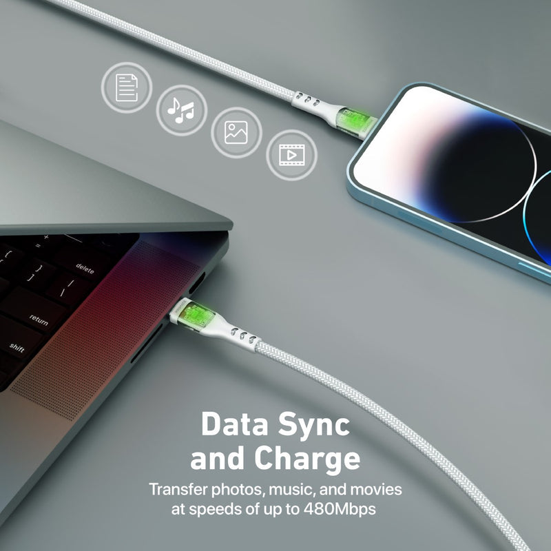 Promate Technologies - 27W Power Delivery USB-C to Lightning Cable with Transparent Shells