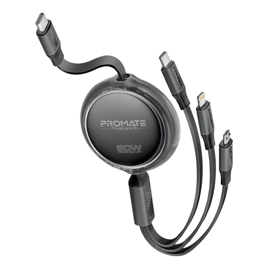Promate Technologies - 3-in-1 Ultra-Fast Retractable Multi-Connector Cable