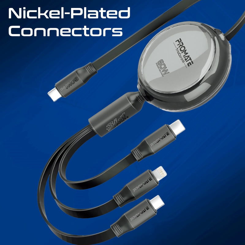 Promate Technologies - 3-in-1 Ultra-Fast Retractable Multi-Connector Cable