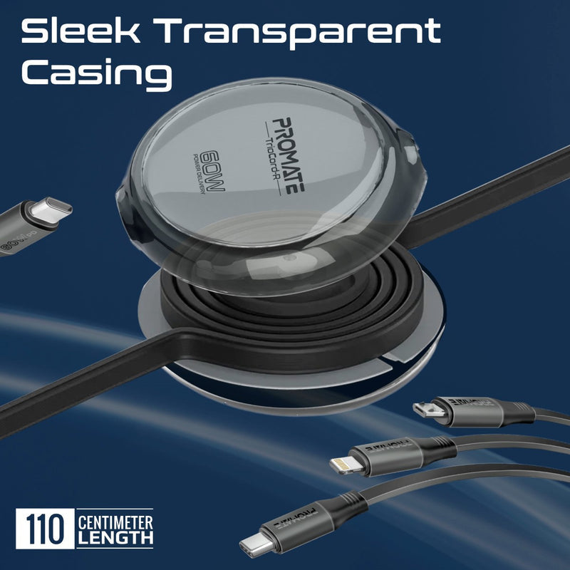 Promate Technologies - 3-in-1 Ultra-Fast Retractable Multi-Connector Cable