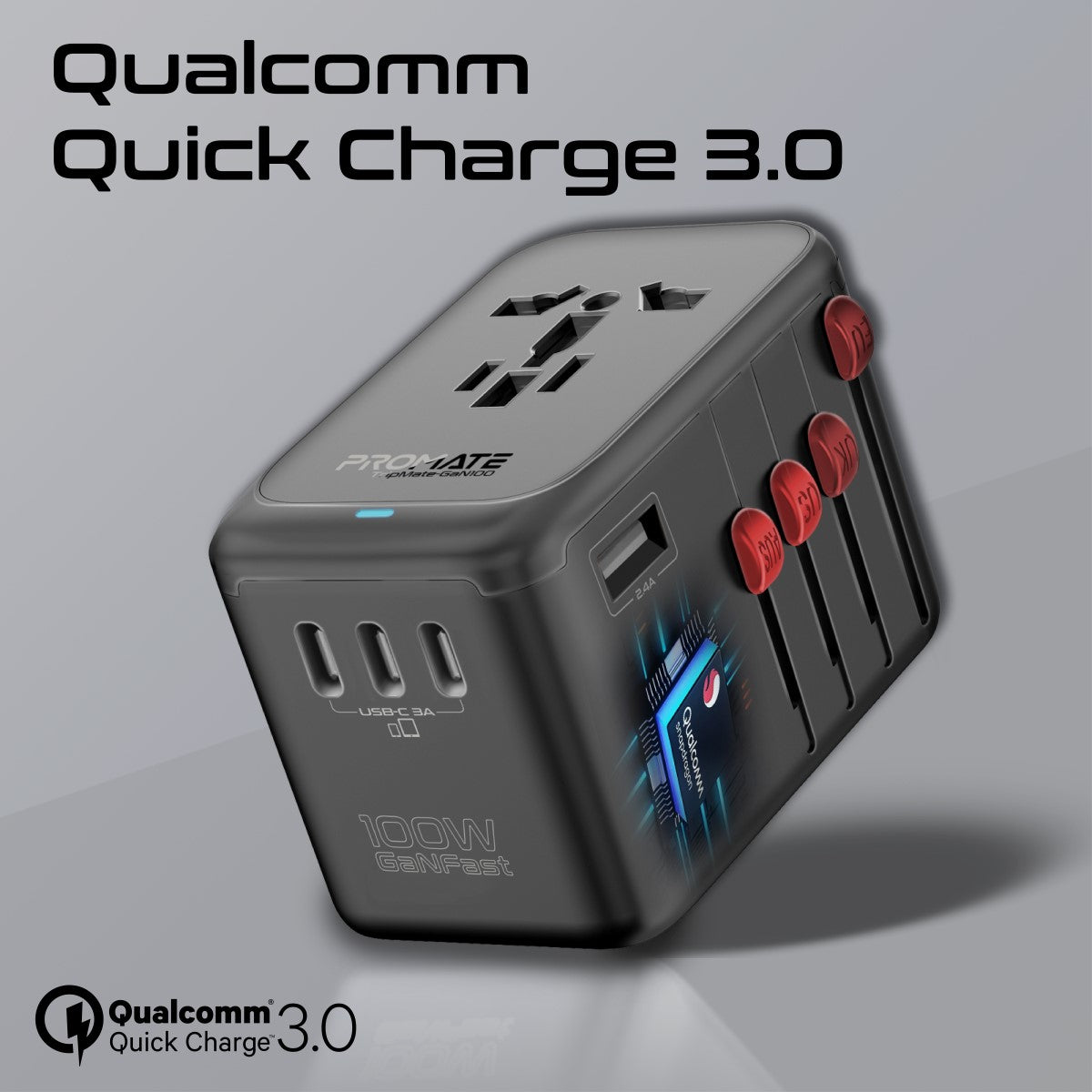 100W Power Delivery GaNFast™ Multi-Port Travel Adapter