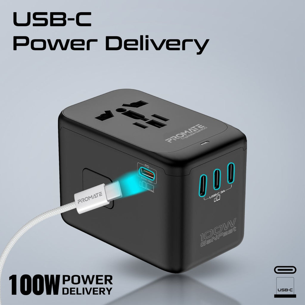 100W Power Delivery GaNFast™ Multi-Port Travel Adapter