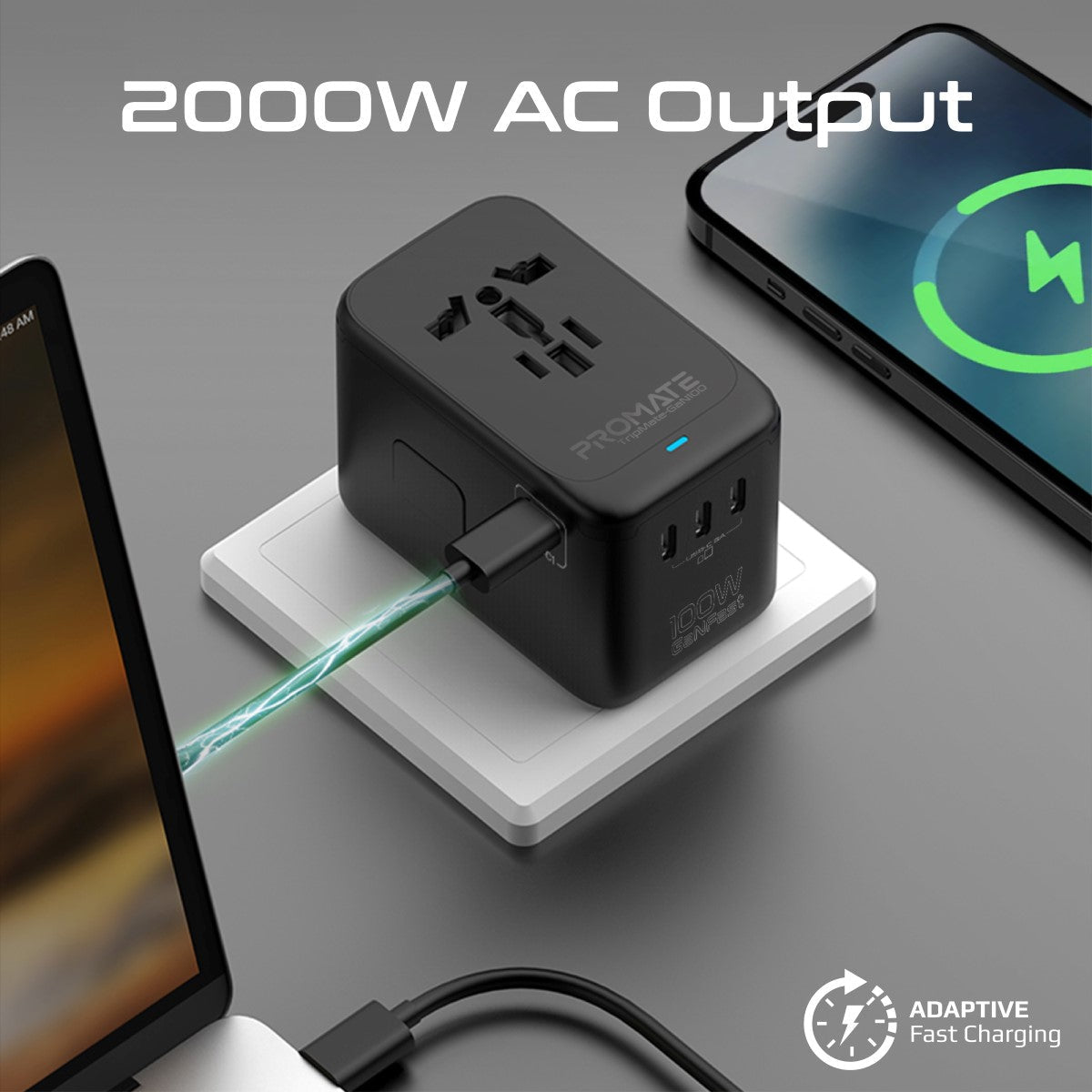 100W Power Delivery GaNFast™ Multi-Port Travel Adapter