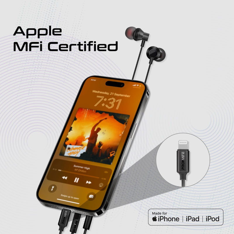 Promate Technologies - MFi-Certified Ergonomic In-Ear Lightning Connector Earphones