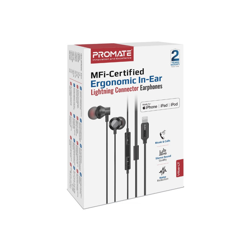Promate Technologies - MFi-Certified Ergonomic In-Ear Lightning Connector Earphones