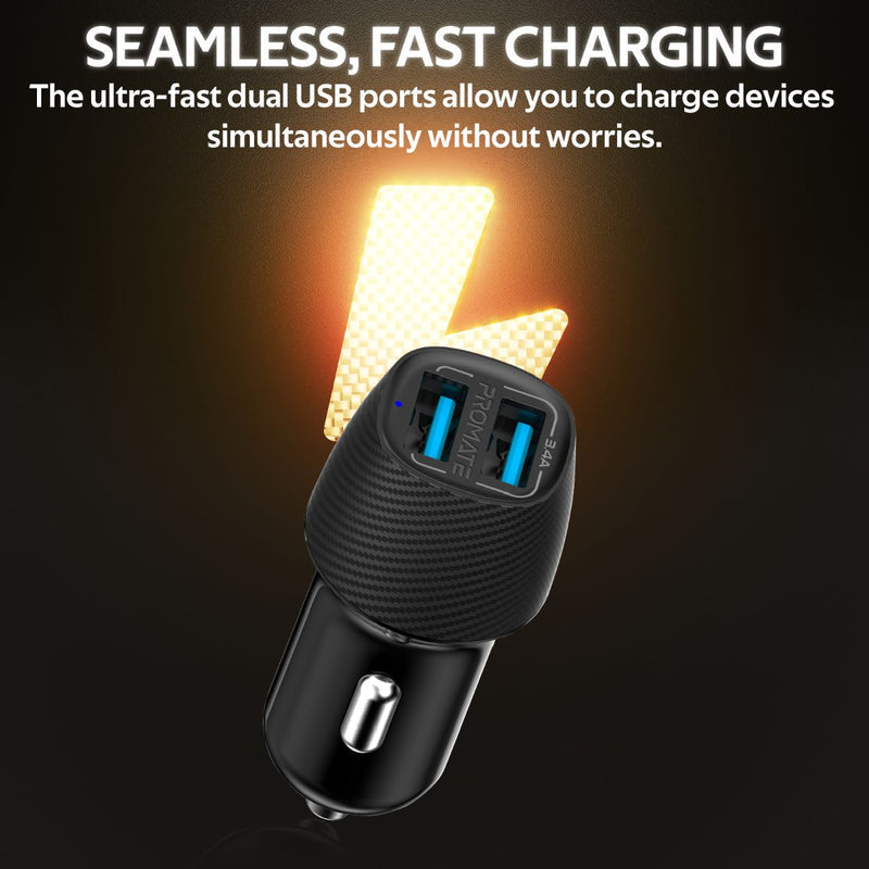 Promate Technologies - 3.4A Car Charger With Dual USB Ports