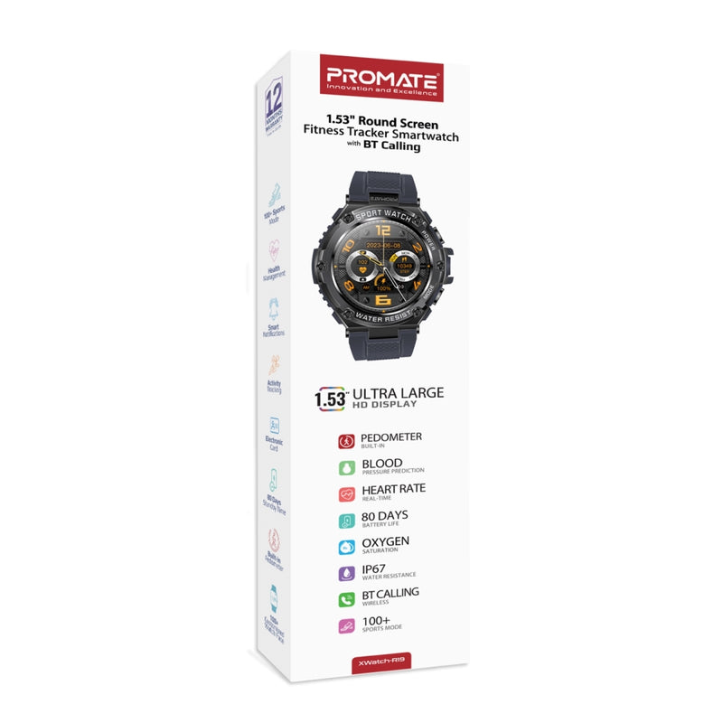 Promate Technologies - 1.53" Round Screen Fitness Tracker Smartwatch with BT Calling