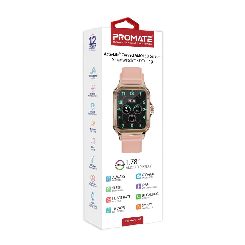 Promate Technologies - ActivLife™ Curved AMOLED Screen Smartwatch with BT Calling