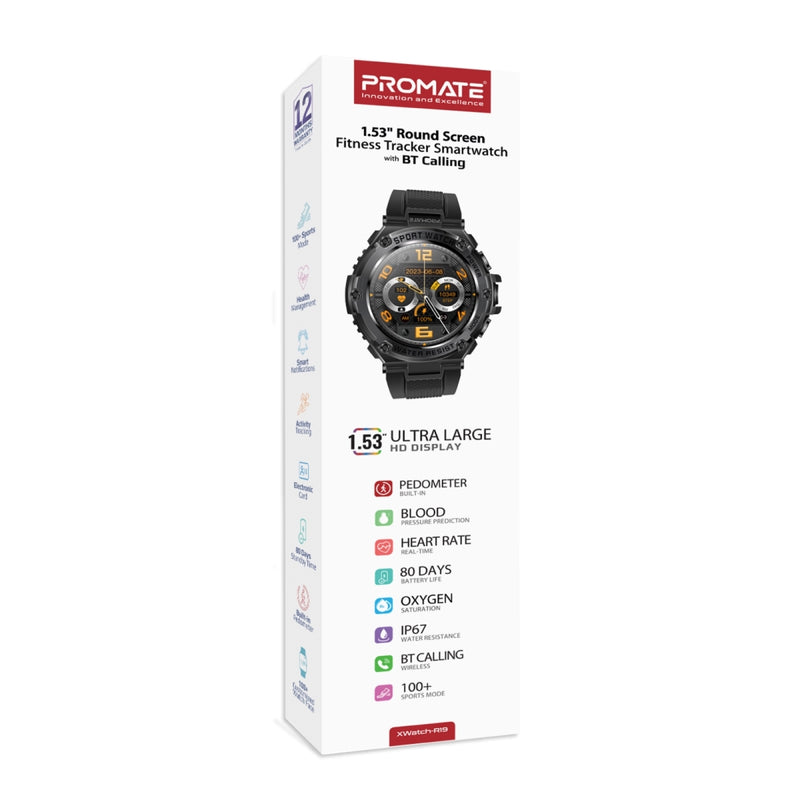 Promate Technologies - 1.53" Round Screen Fitness Tracker Smartwatch with BT Calling