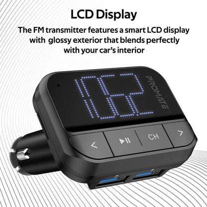 Promate Technologies - In-Car FM Transmitter with Dual USB Ports
