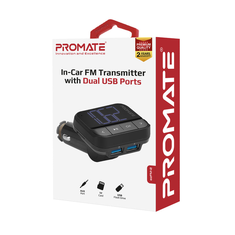 Promate Technologies - In-Car FM Transmitter with Dual USB Ports