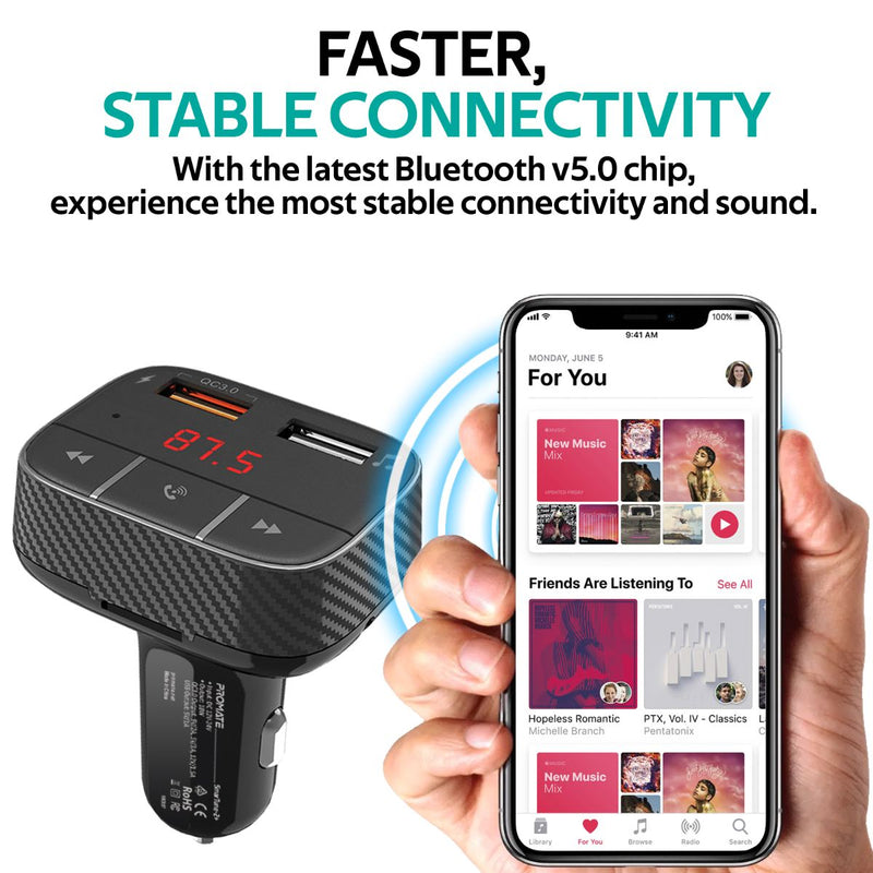 Promate Technologies - Car Wireless FM Modulator With Quick Charge 3.0 Port