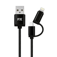 Load image into Gallery viewer, FX Braided 2 in 1 iPhone/ Type-C Cable - 1m - Black
