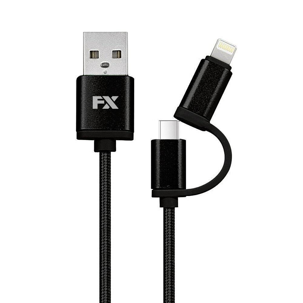 FX Braided 2 in 1 iPhone/ Type-C Cable - 1m - Black